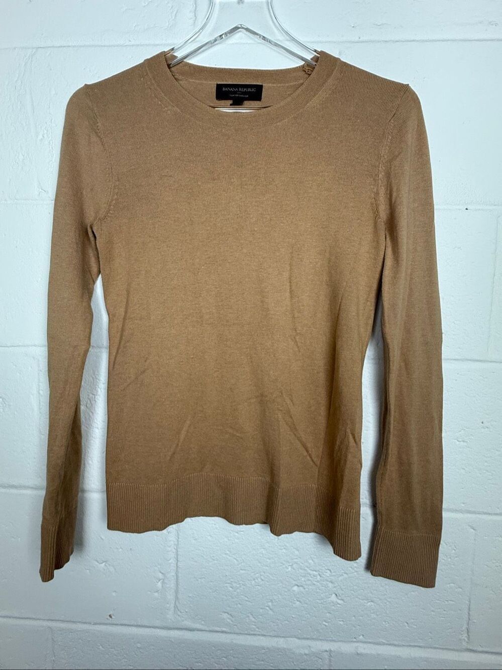 Banana Republic Forever Sweater Camel Crewneck Knit Pullover XS Minimalist Offic